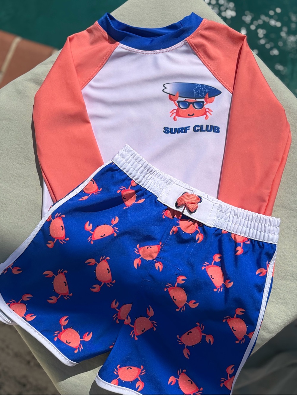 Wonder Nation Toddler 2T Crab Surf Club Swim Set Rash Guard + Shorts Beach Pool